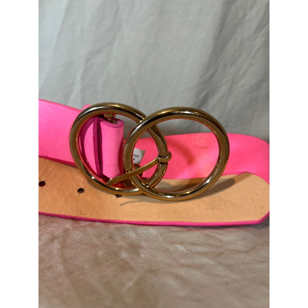Neon Pink Faux Leather Double O-Ring Buckle Statement Belt IW3827NEON Gold Tone‎ - Picture 2 of 6